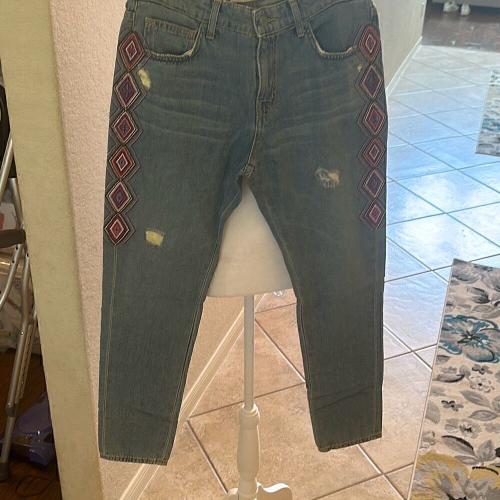Revolve Sandrine Rose 25 Embroidered Skinny Boyfriend Jean Light Wash Distressed
